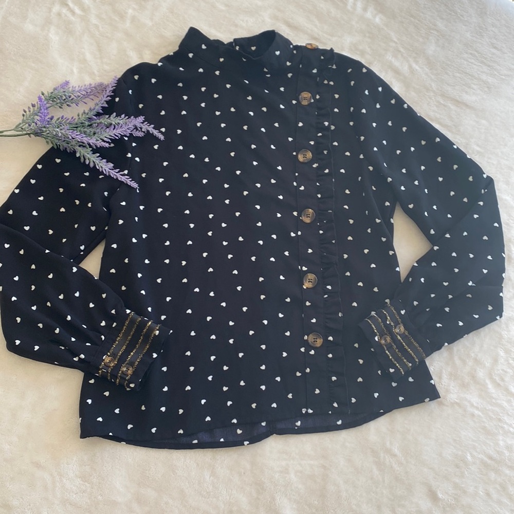 Heart print top with button detail